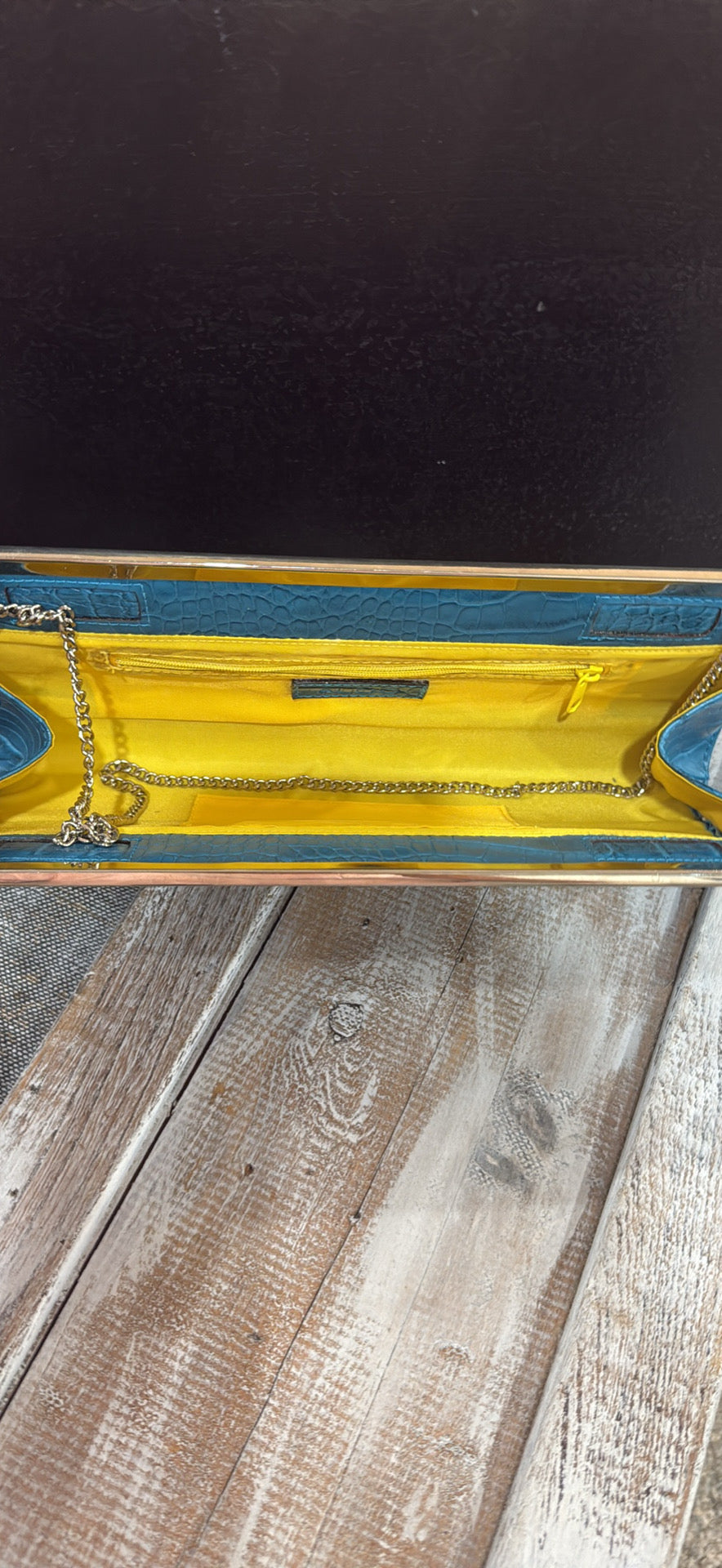 Vintage Blue Croc-Embossed Clutch with Gold Chain