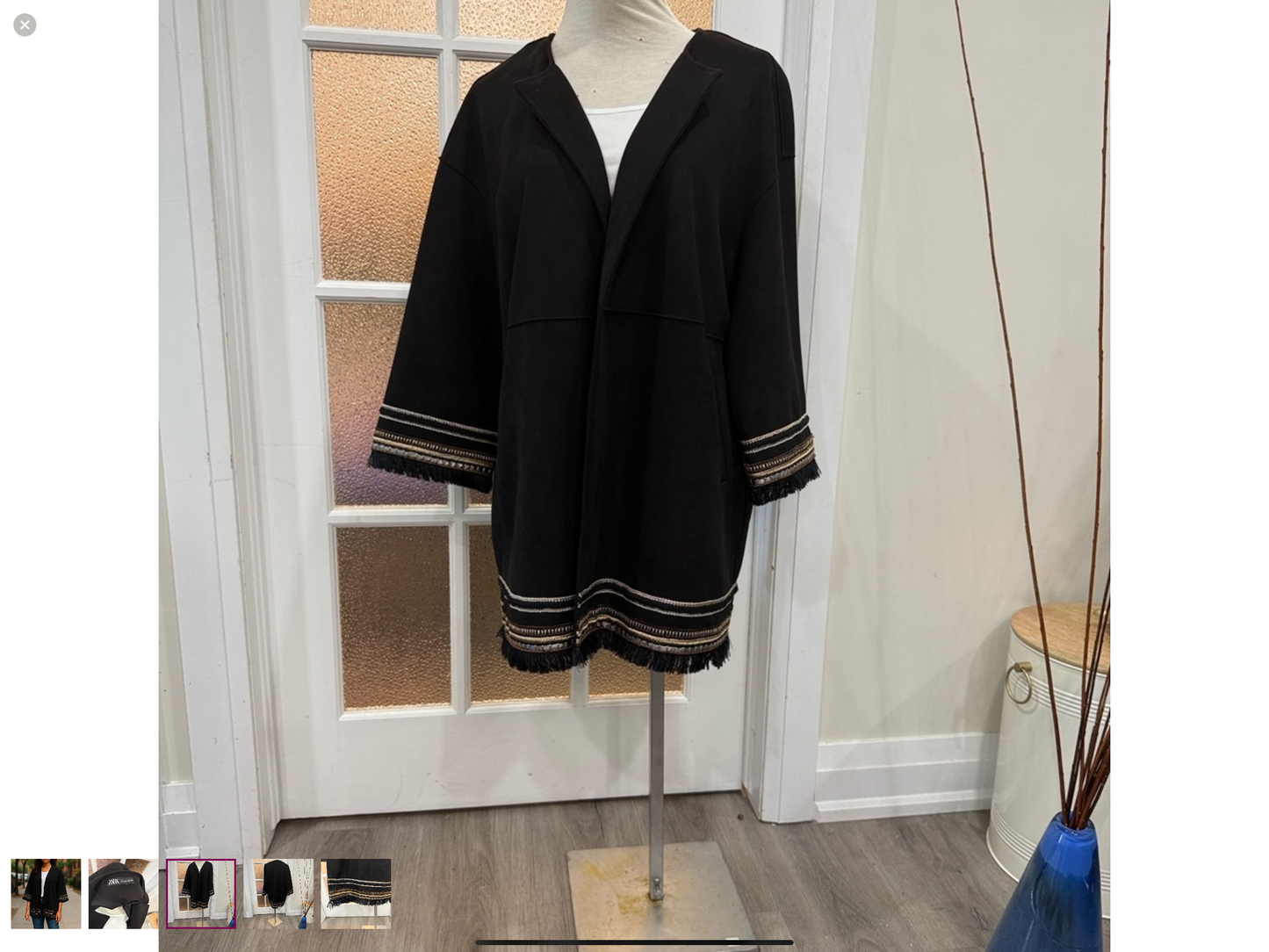 Zara Black Embroidered Trim Jacket – Size XL