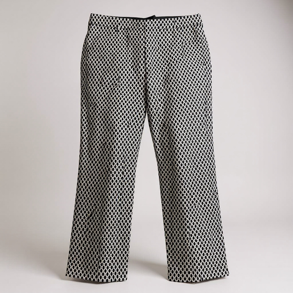 Olsen Black & White Geometric Print Pants – Straight Leg