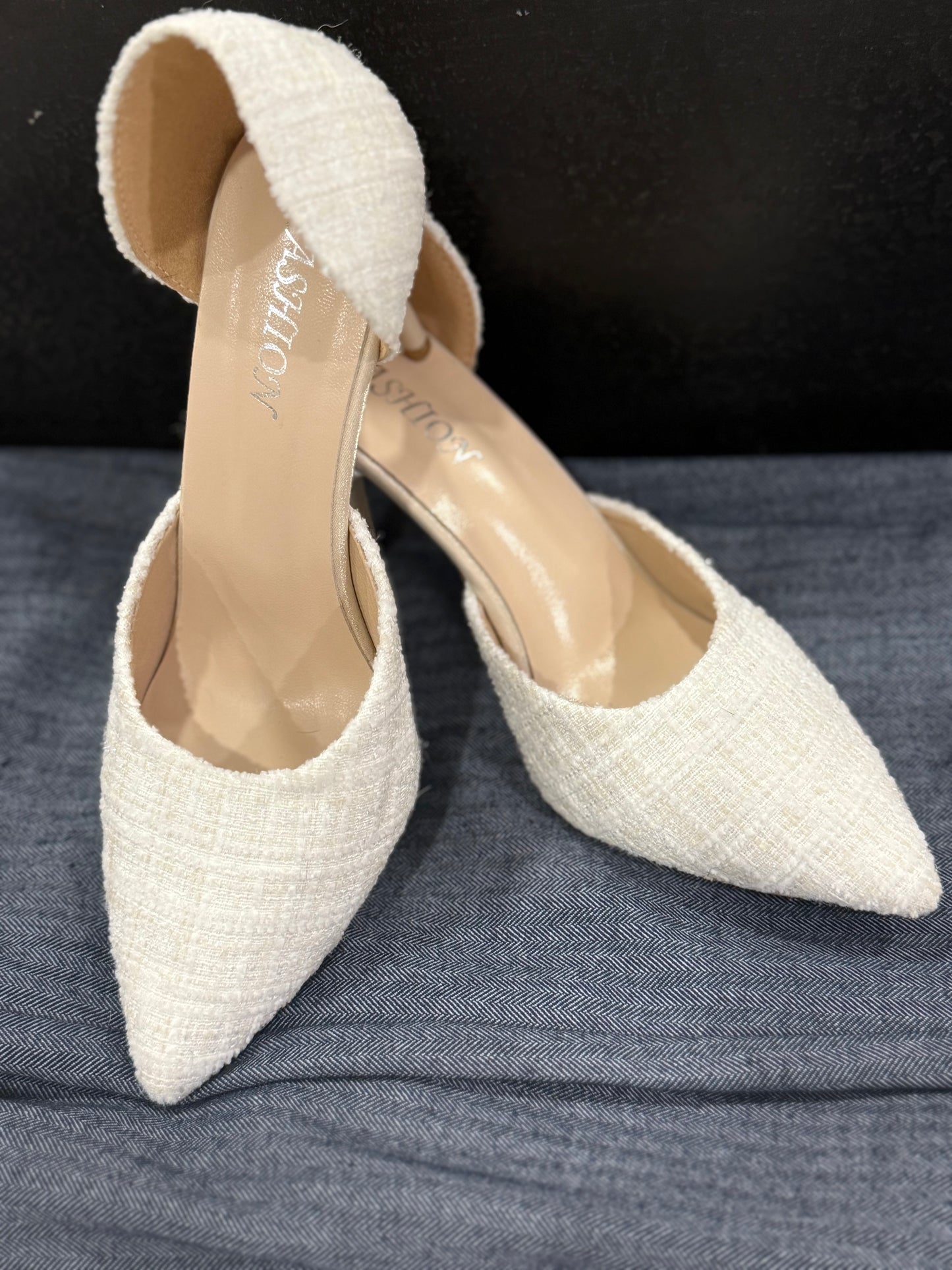 Ivory Tweed Pointed-Toe High Heels – Elegant Dress Shoes