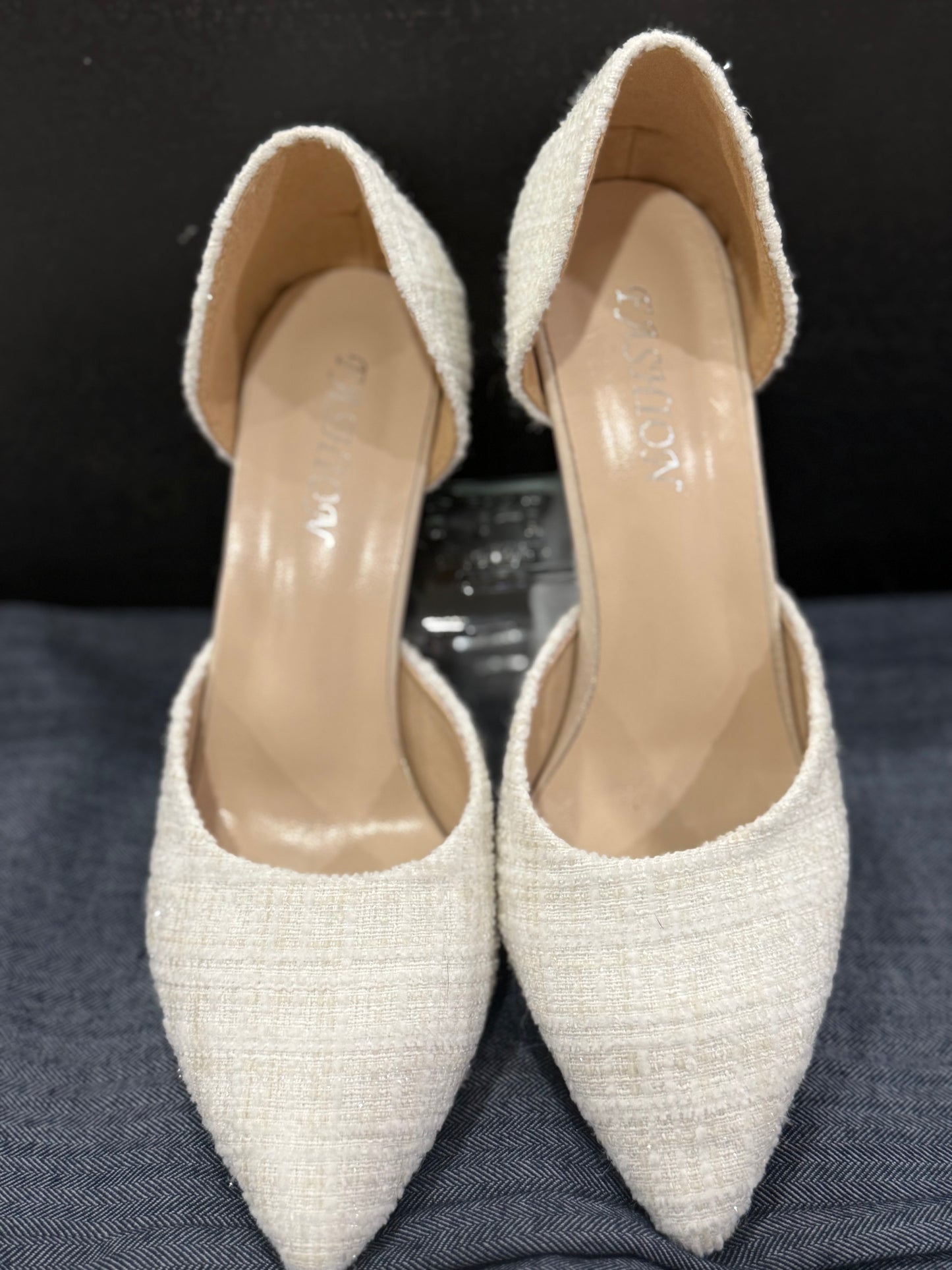 Ivory Tweed Pointed-Toe High Heels – Elegant Dress Shoes