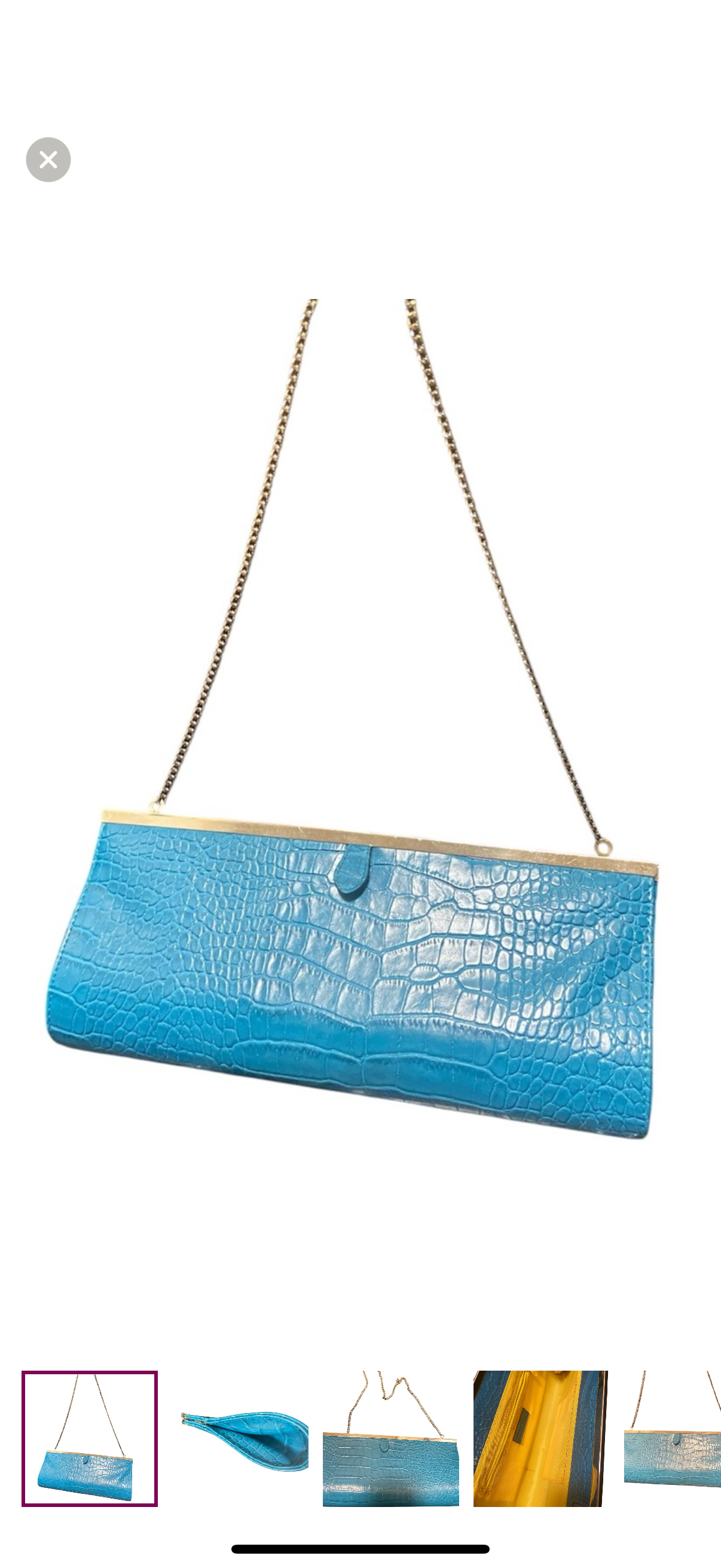 Vintage Blue Croc-Embossed Clutch with Gold Chain