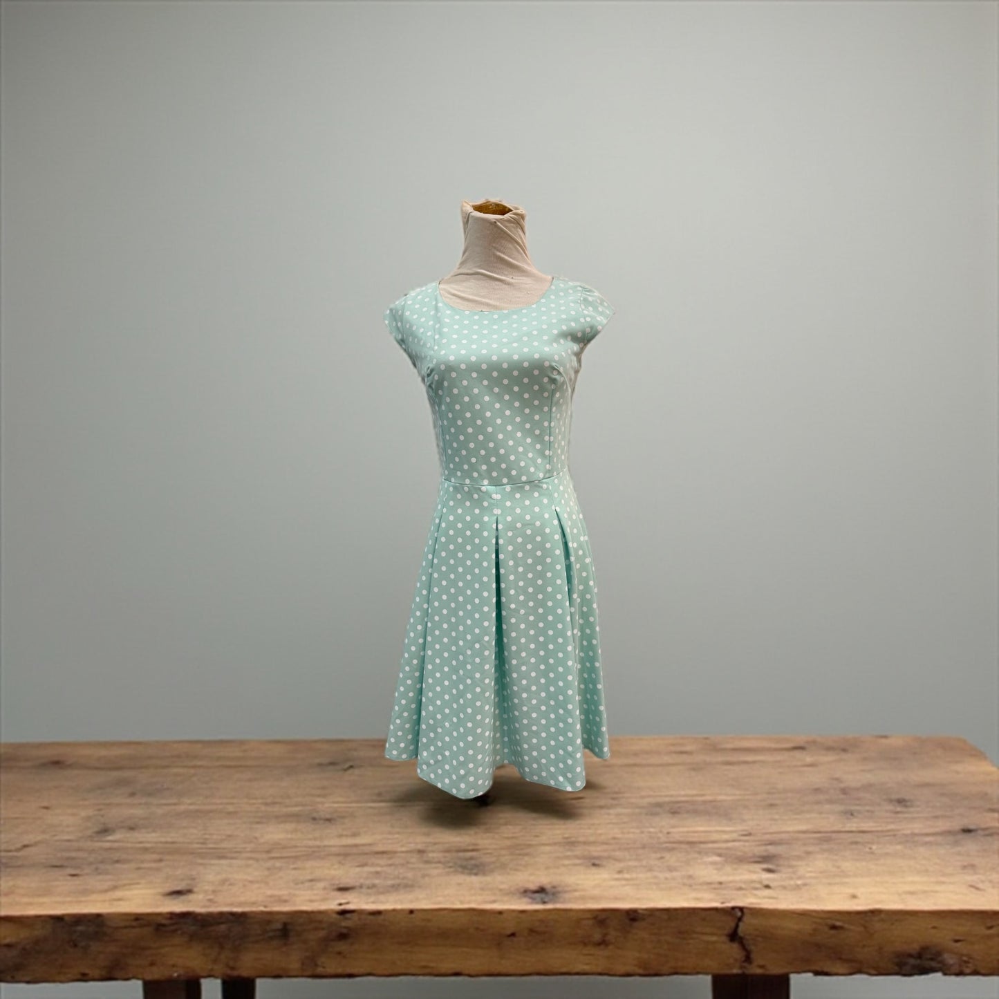 Mint Green Polka Dot Fit & Flare Dress – Vintage-Inspired Summer Style