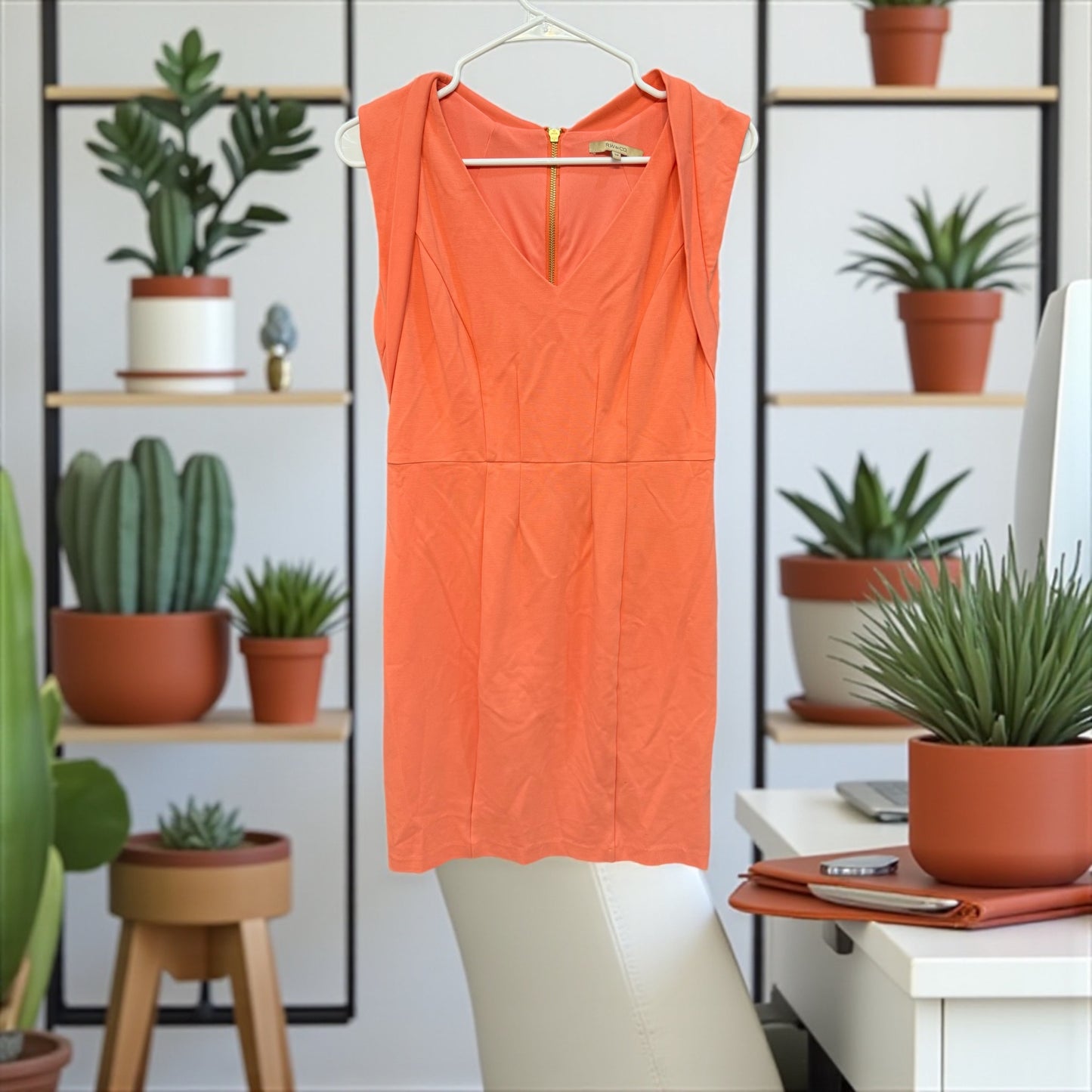RW&Co. Orange Sleeveless V-Neck Bodycon Dr