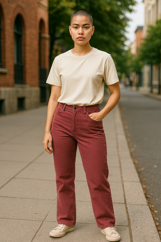 Burgundy High-Rise Straight Leg Jeans