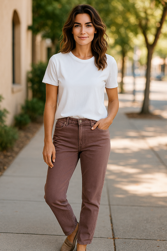 Mauve High-Rise Slim Straight Jean