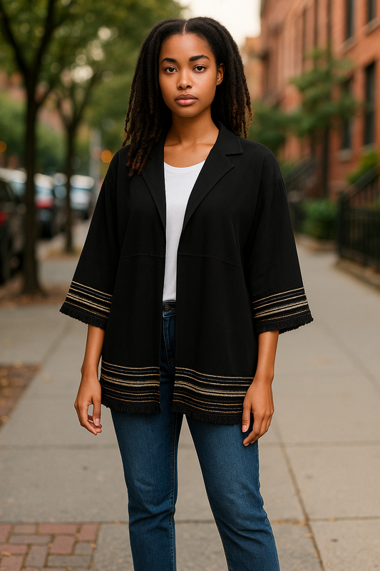 Zara Black Embroidered Trim Jacket – Size XL