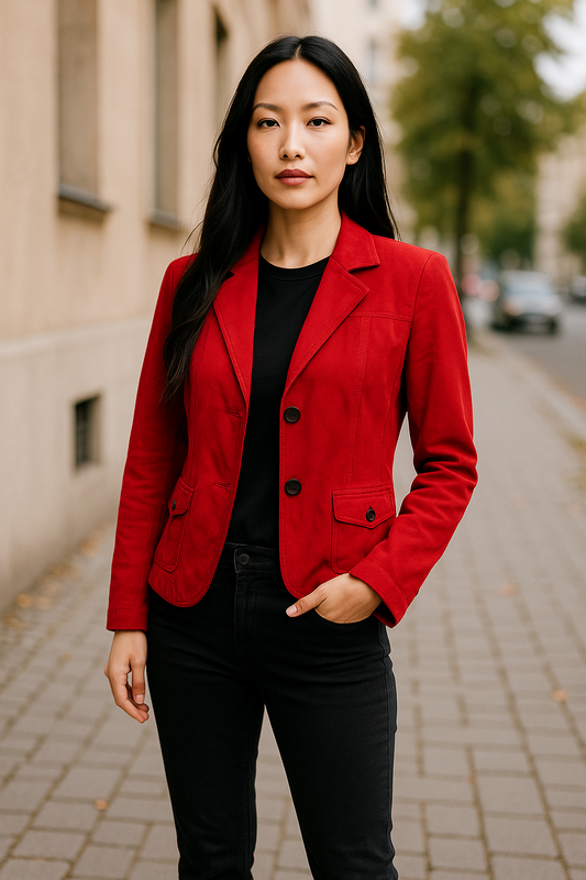 Title: Women’s Red Blazer – Classic Two-Button Jac