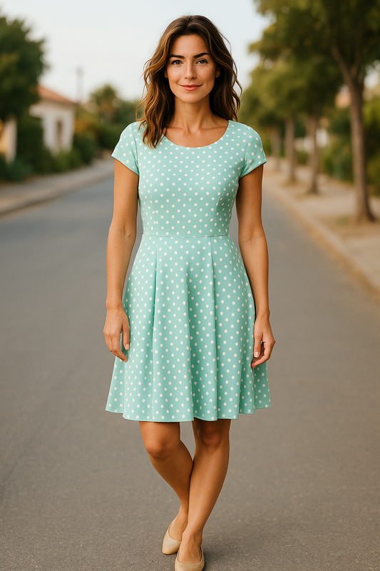 Mint Green Polka Dot Fit & Flare Dress – Vintage-Inspired Summer Style