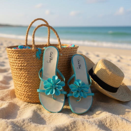Coral Bay Women’s Turquoise Floral Wedge Sandals – Size 8