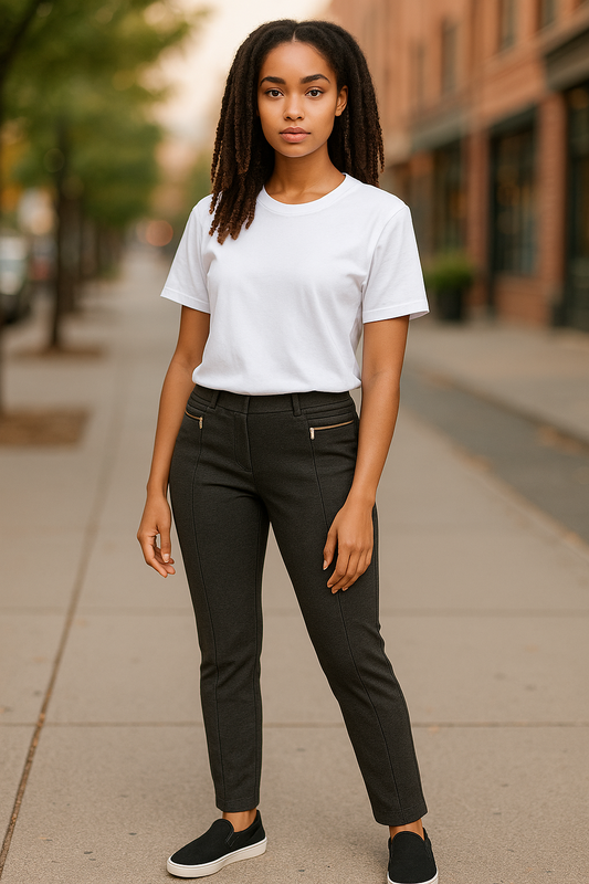 Lily Morgan Black Slim Straight Pants with Zip Detail – Women’s