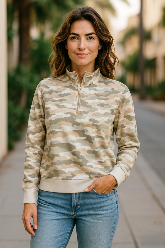 Camo Quarter-Zip Pullover Sweatshirt