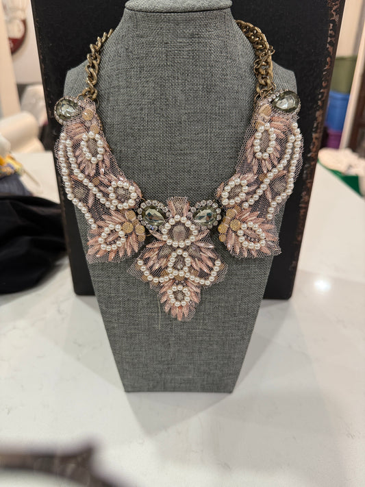 Vintage Statement Necklace – Beaded Lace & Crystal Design