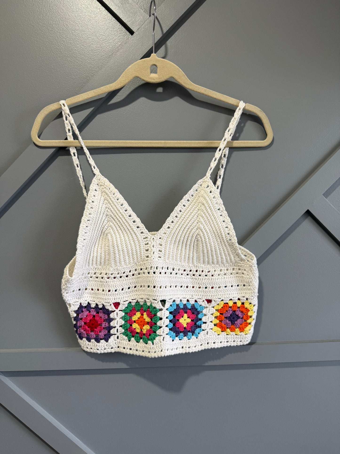 Handmade Crochet Granny Square Crop Top – Boho Festival Style