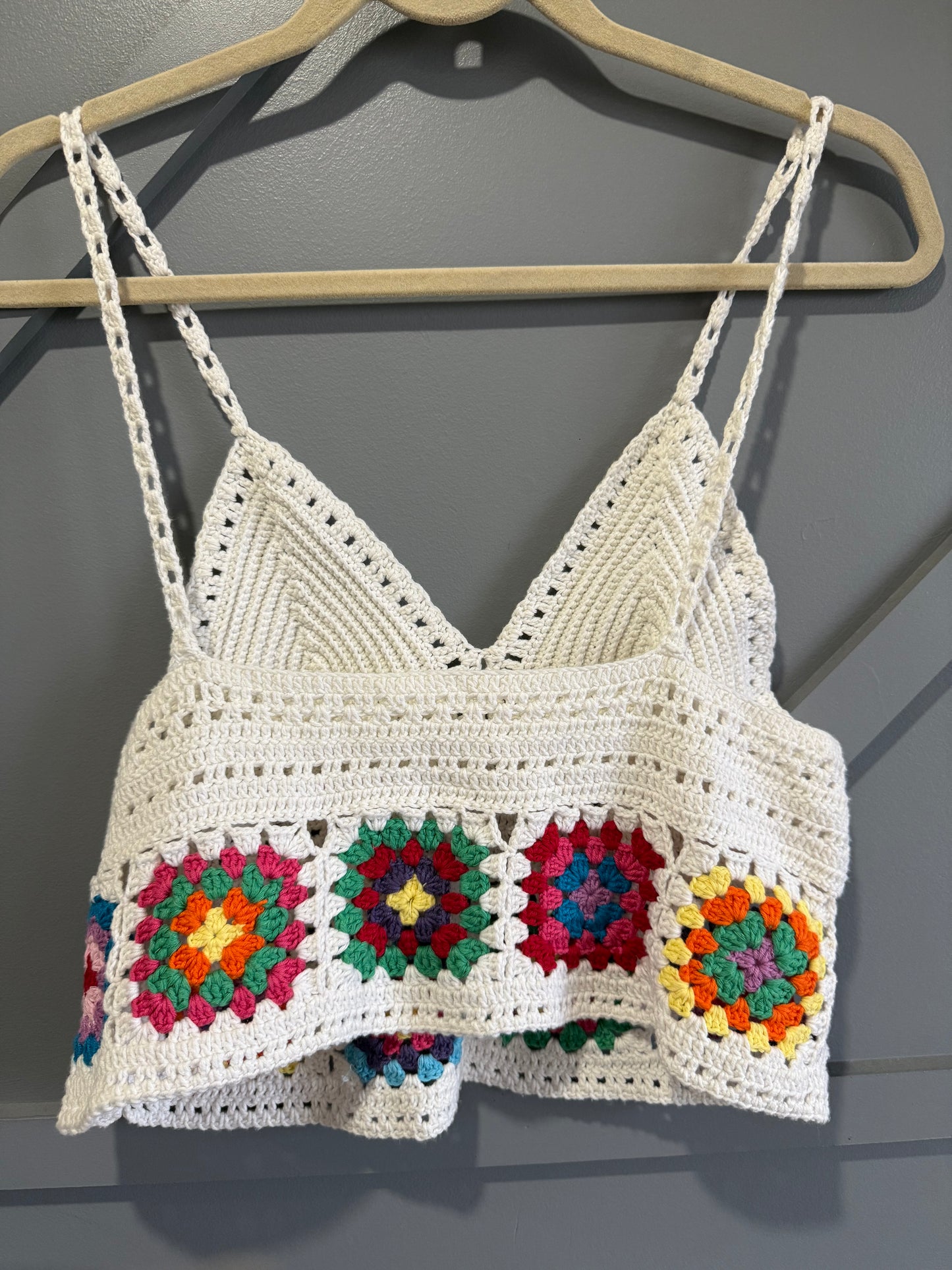 Handmade Crochet Granny Square Crop Top – Boho Festival Style