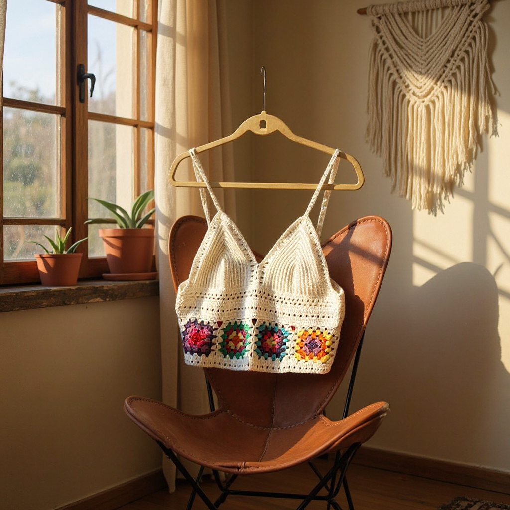 Handmade Crochet Granny Square Crop Top – Boho Festival Style